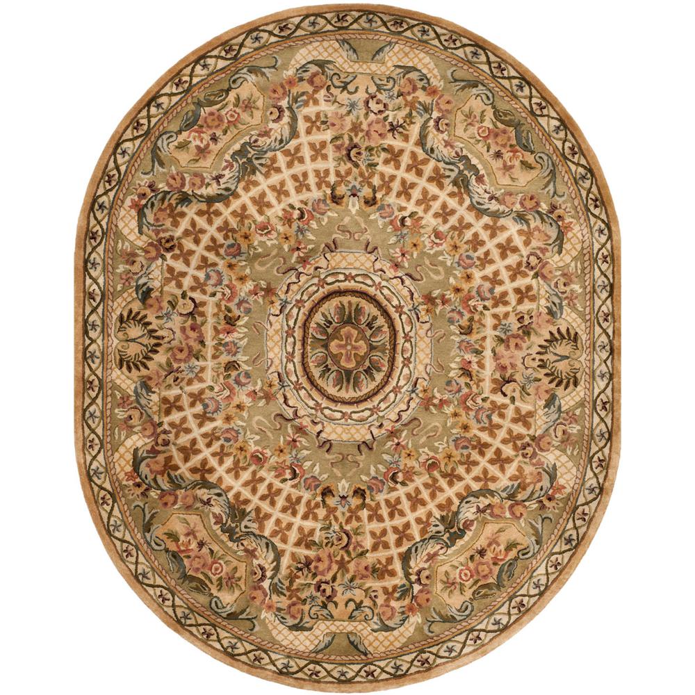 CLASSIC, TOUPE / LIGHT GREEN, 4'-6" X 6'-6" Oval, Area Rug