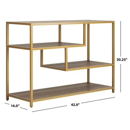 Reese Geometric Console Table, Walnut/Gold
