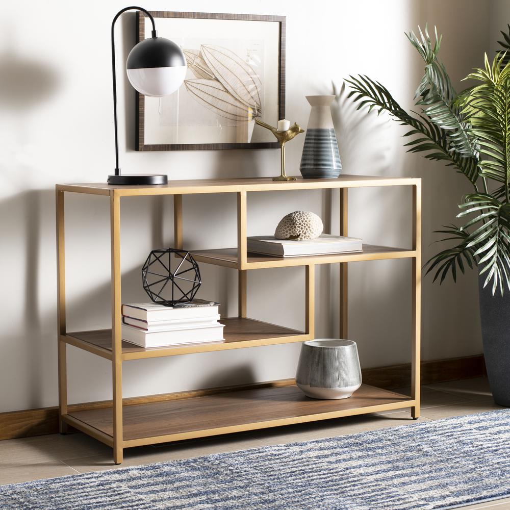 Reese Geometric Console Table, Walnut/Gold