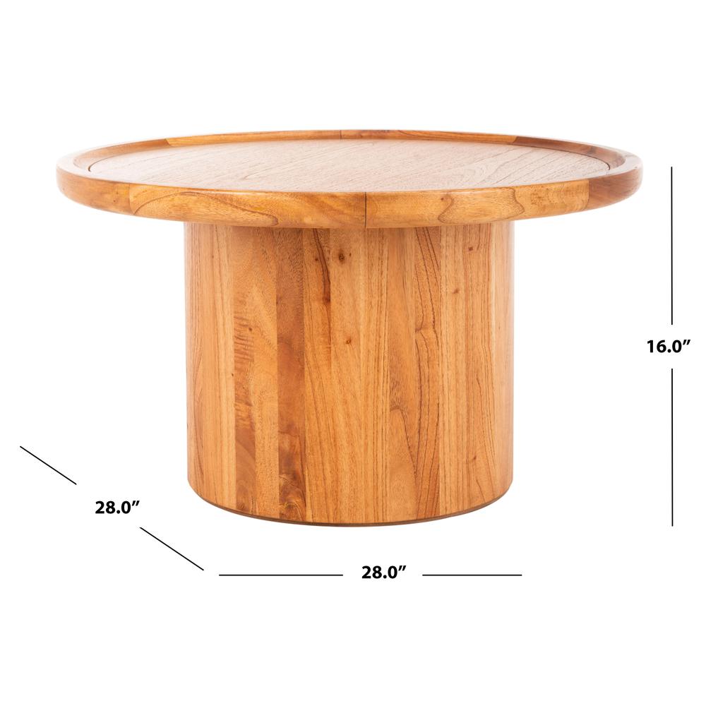 Devin Round Pedestal Coffee Table, Natural Brown