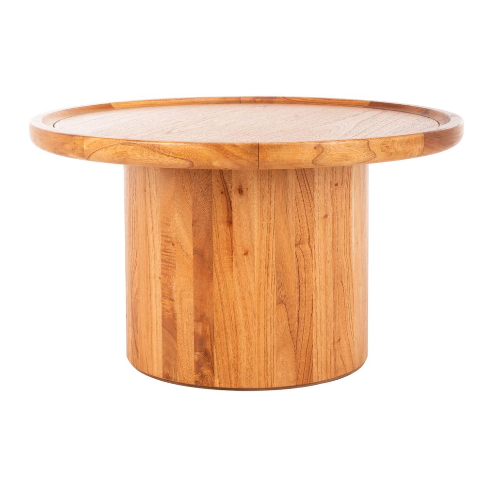 Devin Round Pedestal Coffee Table, Natural Brown