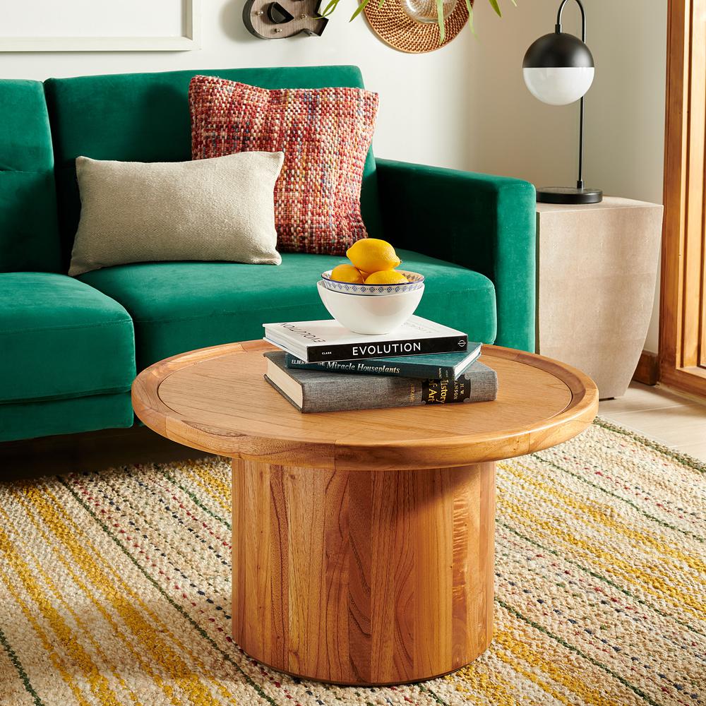 Devin Round Pedestal Coffee Table, Natural Brown