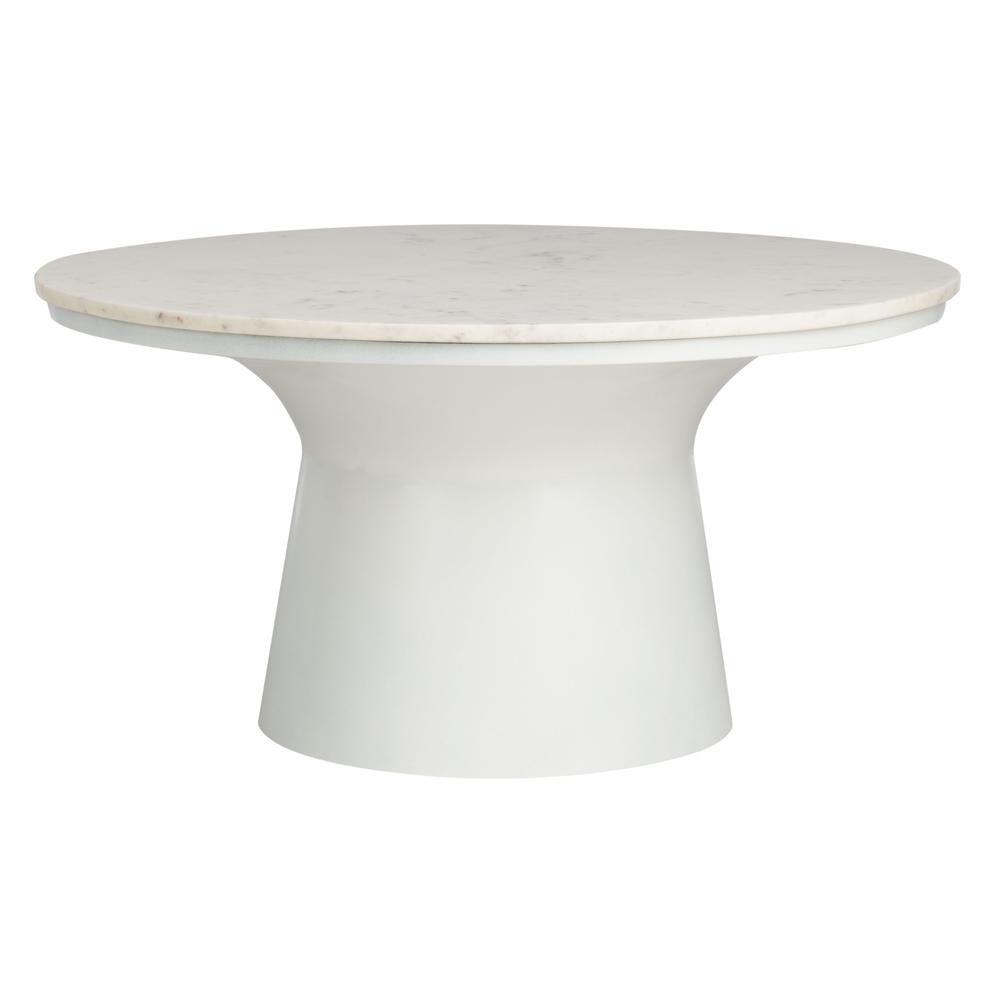 Mila Pedestal Coffee Table, White Marble/White