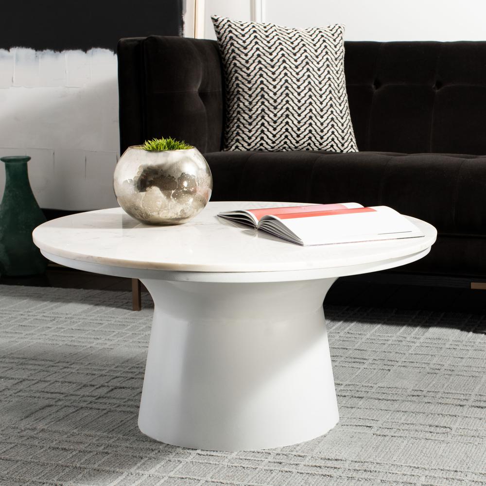 Mila Pedestal Coffee Table, White Marble/White