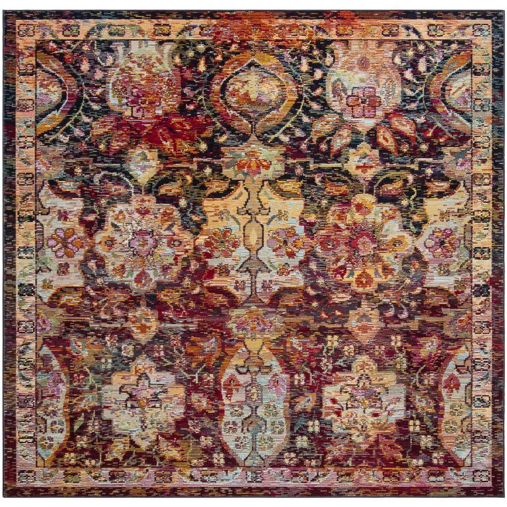 CRYSTAL, NAVY / ORANGE, 7' X 7' Square, Area Rug