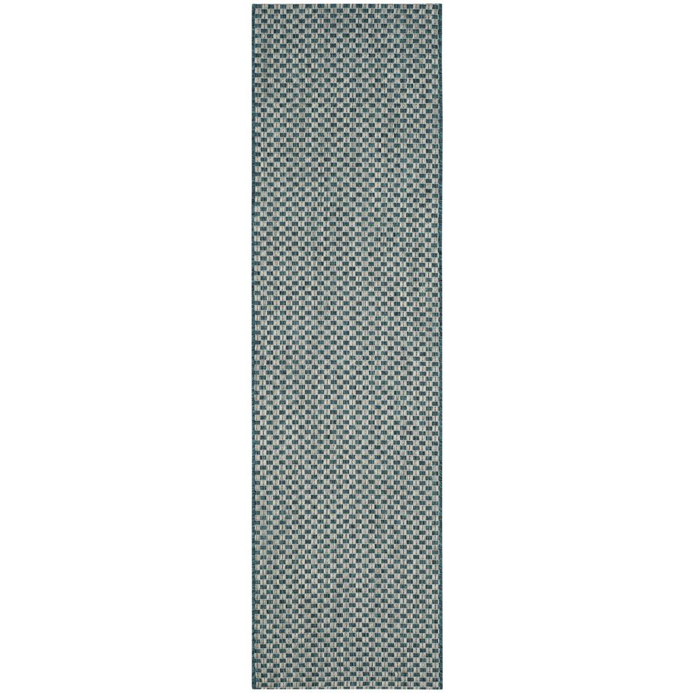 COURTYARD, TURQUOISE / LIGHT GREY, 2'-3" X 10', Area Rug