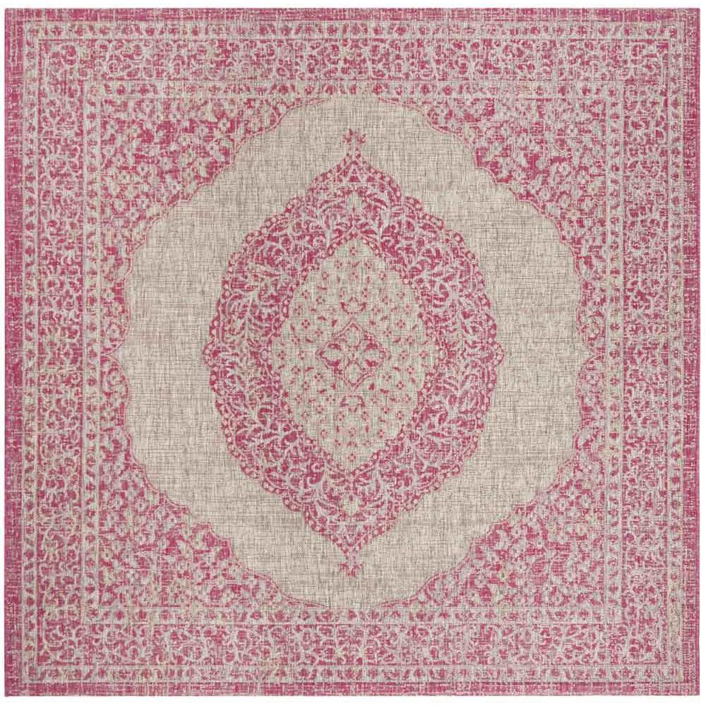 COURTYARD, LIGHT GREY/FUCHSIA, 6'-7" Square, Area Rug, CY8751-39712-7SQ