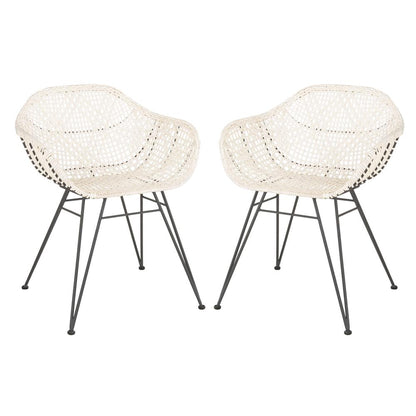 Jadis Leather Woven Dining Chair, White/Grey