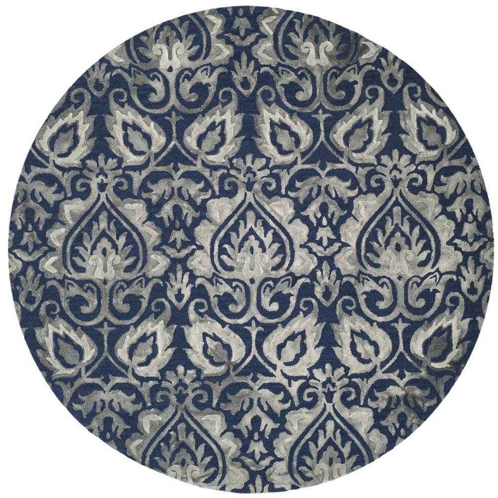 DIP DYE, NAVY / GREY, 7' X 7' Round, Area Rug