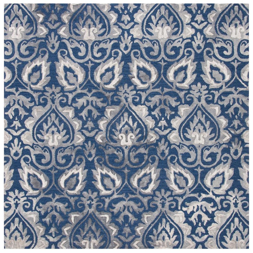 DIP DYE, NAVY / GREY, 7' X 7' Square, Area Rug