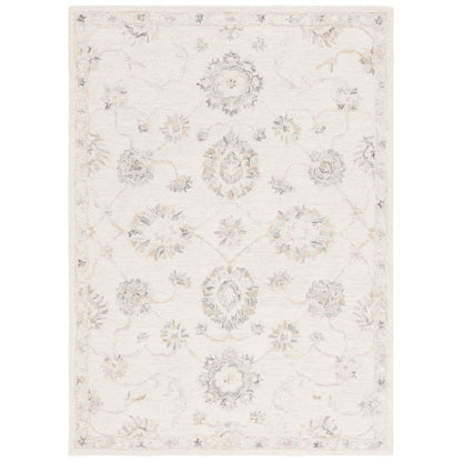 Ebony Floral Bordered Hand-Tufted Wool Rug - Ivory / Grey - 4'-0" X