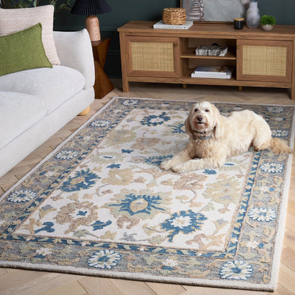 Ebony Floral Bordered Hand-Tufted Wool Rug - Ivory / Grey - 4'-0" X