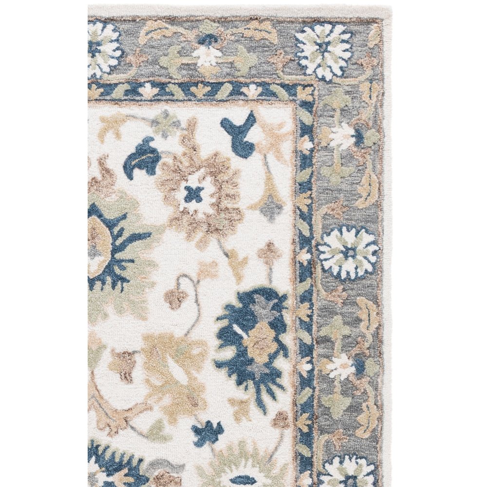 Ebony Floral Bordered Hand-Tufted Wool Rug - Ivory / Grey - 4'-0" X