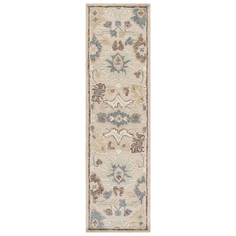 Ebony Floral Bordered Hand-Tufted Wool Rug - Beige / Grey - 2'-3" X