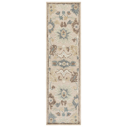 Ebony Floral Bordered Hand-Tufted Wool Rug - Beige / Grey - 2'-3" X