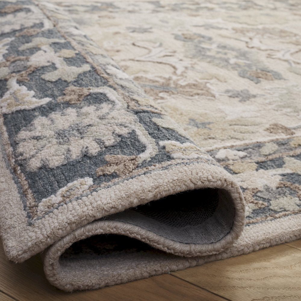 Ebony Floral Bordered Hand-Tufted Wool Rug - Beige / Grey - 2'-3" X