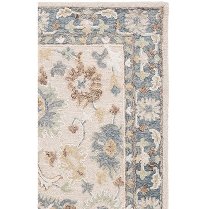 Ebony Floral Bordered Hand-Tufted Wool Rug - Beige / Grey - 2'-3" X