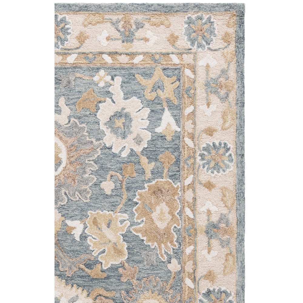 Ebony Floral Bordered Hand-Tufted Wool Rug - Grey / Beige - 2'-3" X