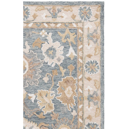 Ebony Floral Bordered Hand-Tufted Wool Rug - Grey / Beige - 2'-3" X