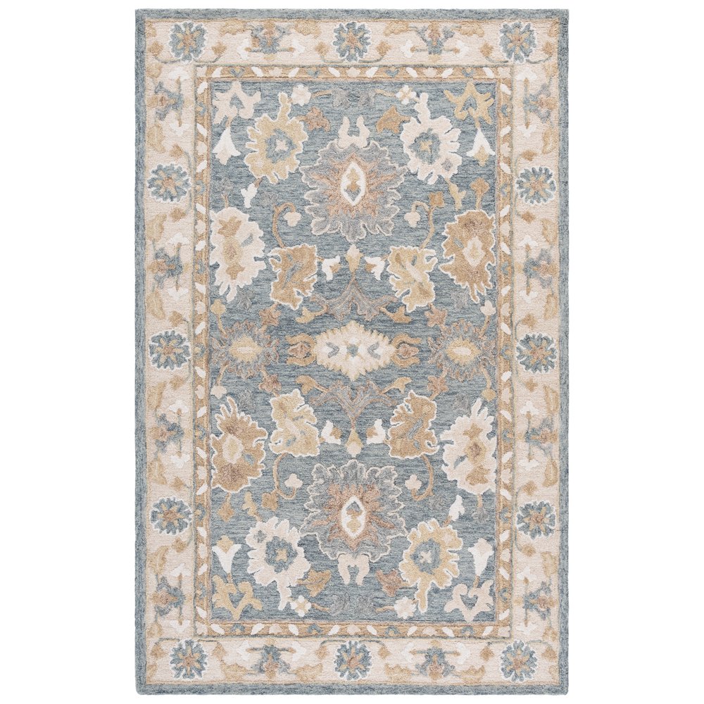 Ebony Floral Bordered Hand-Tufted Wool Rug - Grey / Beige - 3'-0" X