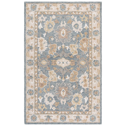 Ebony Floral Bordered Hand-Tufted Wool Rug - Grey / Beige - 3'-0" X