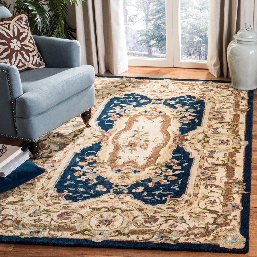 EMPIRE, NAVY / BEIGE, 5' X 8', Area Rug