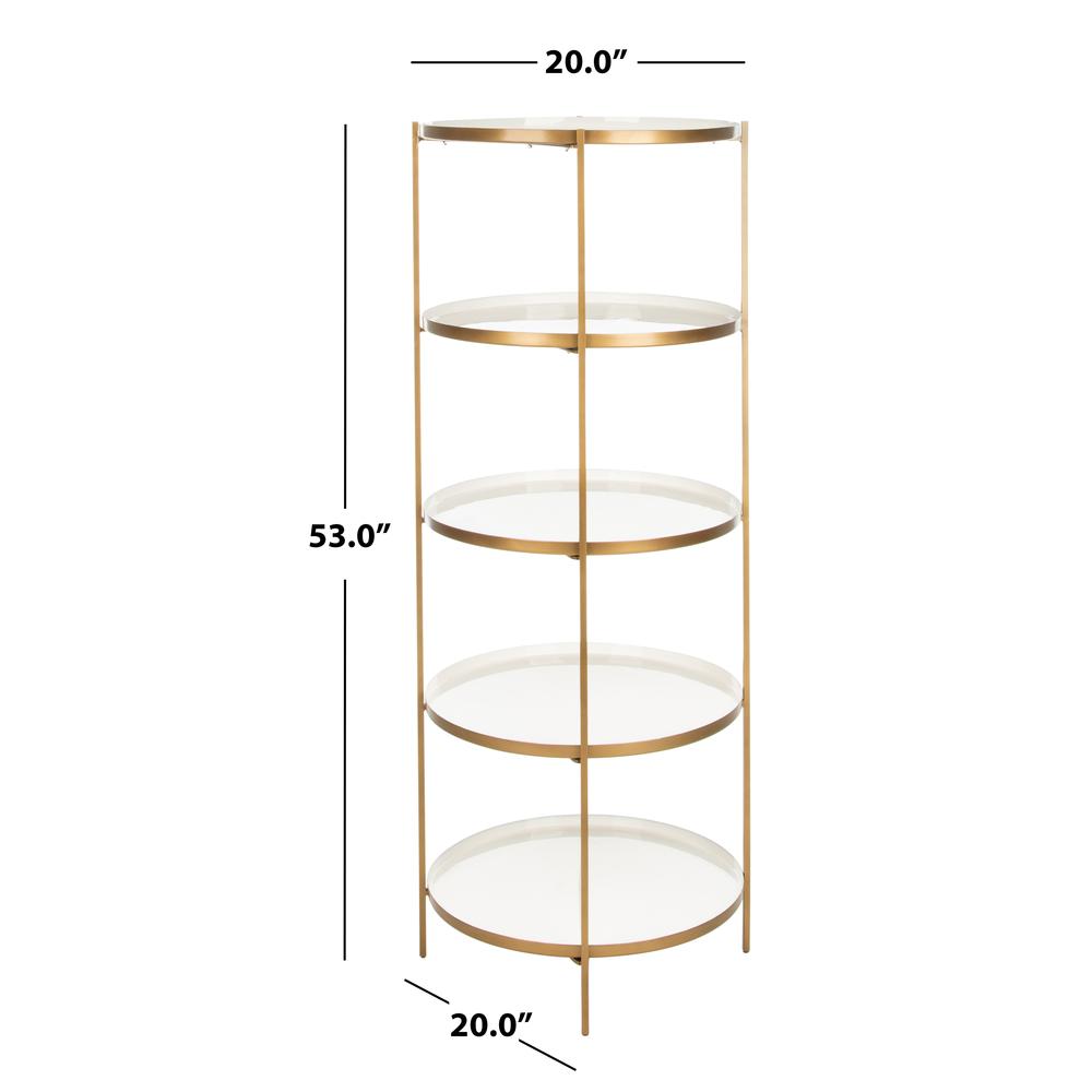 Tia Round 5 Tier Etagere, White/Brass
