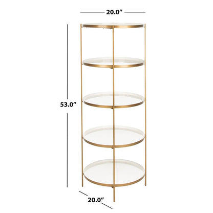 Tia Round 5 Tier Etagere, White/Brass