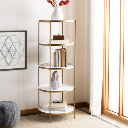 Tia Round 5 Tier Etagere, White/Brass