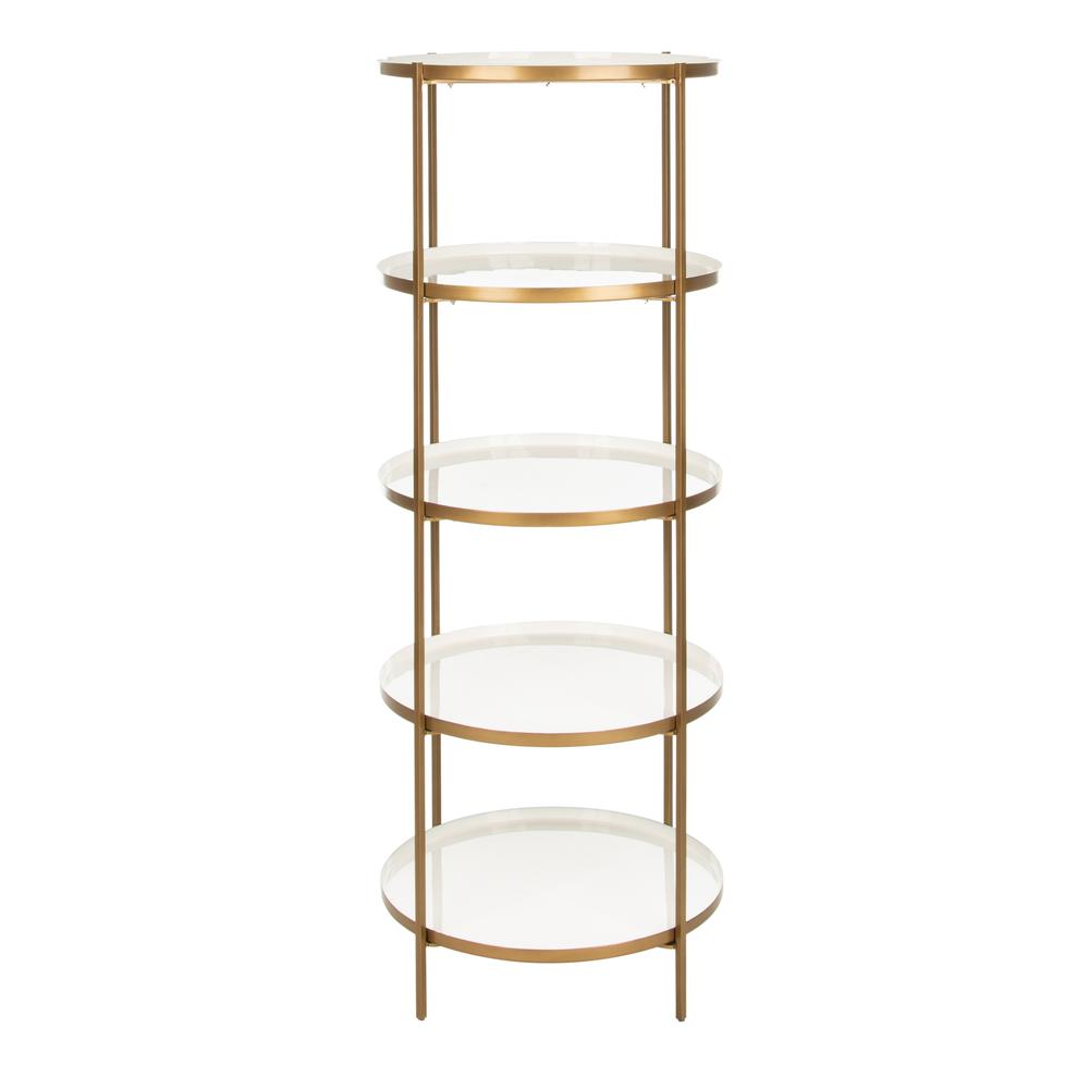 Tia Round 5 Tier Etagere, White/Brass