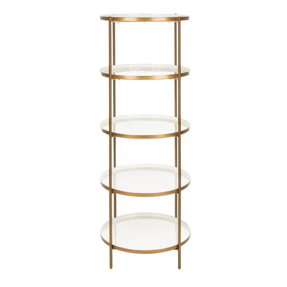 Tia Round 5 Tier Etagere, White/Brass