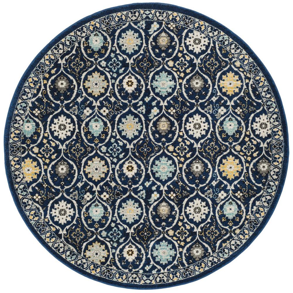 EVOKE, ROYAL / IVORY, 6'-7" X 6'-7" Round, Area Rug, EVK210A-7R
