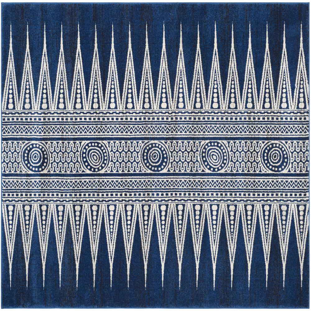 EVOKE, ROYAL / IVORY, 6'-7" X 6'-7" Square, Area Rug, EVK226A-7SQ