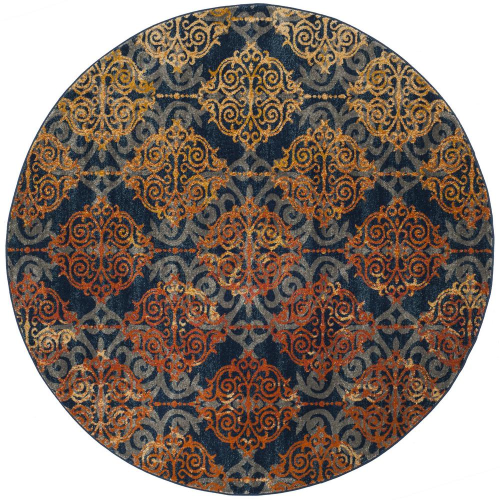 EVOKE, BLUE / ORANGE, 6'-7" X 6'-7" Round, Area Rug, EVK230S-7R