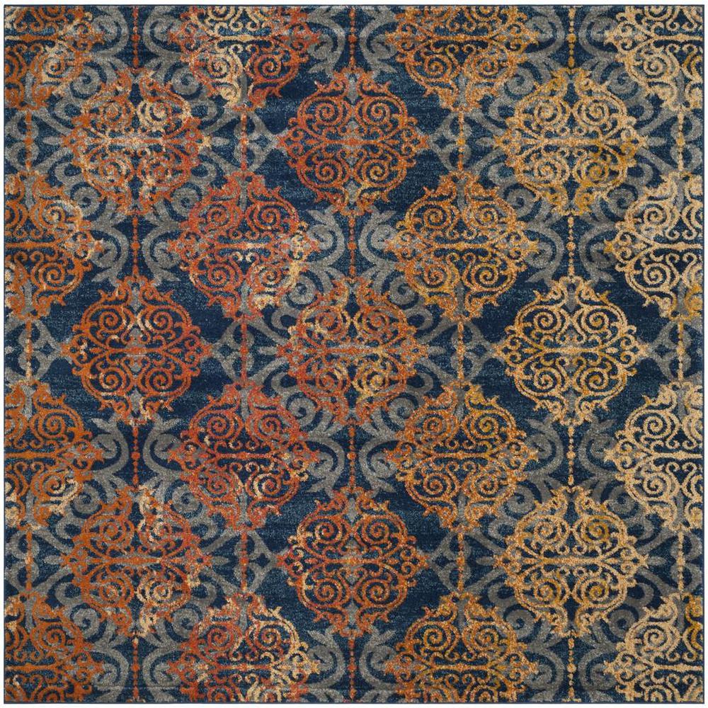 EVOKE, BLUE / ORANGE, 6'-7" X 6'-7" Square, Area Rug, EVK230S-7SQ