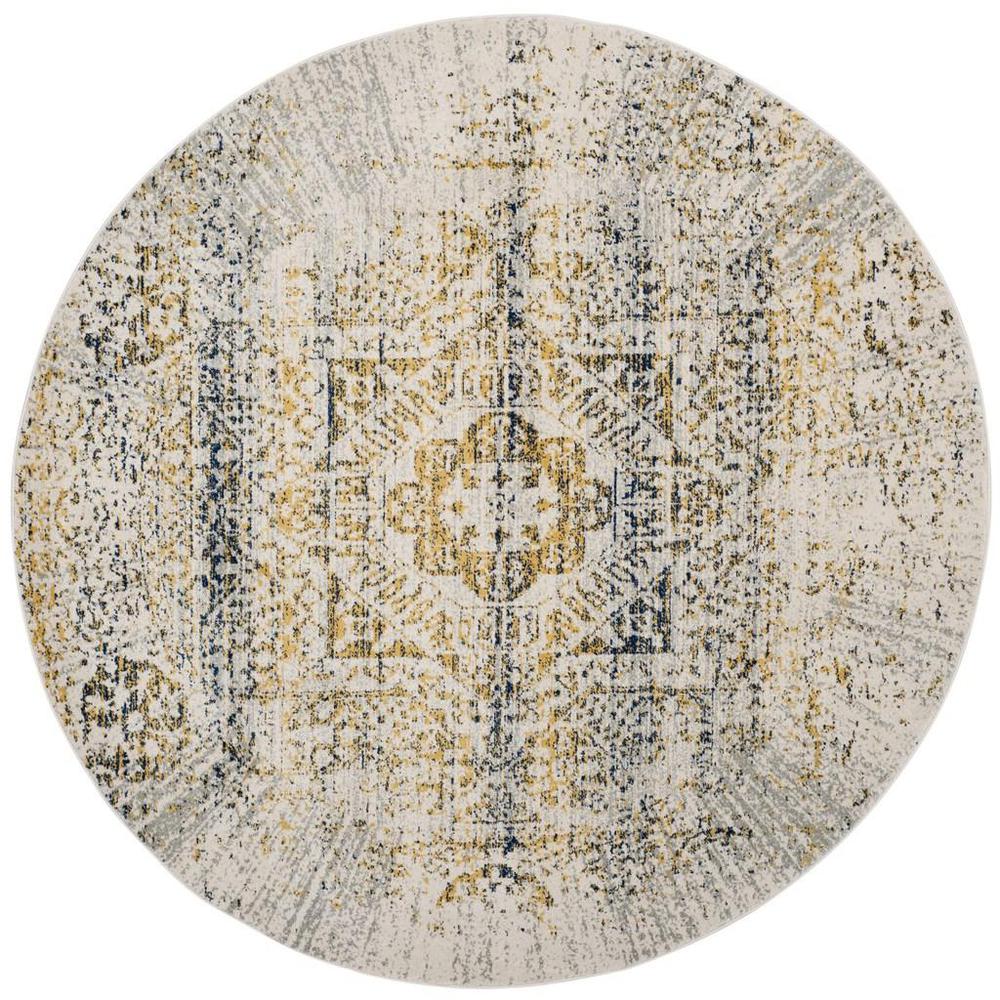 EVOKE, IVORY / BLUE, 6'-7" X 6'-7" Round, Area Rug, EVK232C-7R