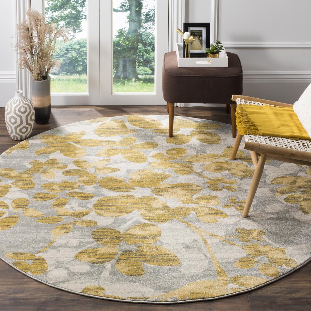 EVOKE, GREY / GOLD, 6'-7" X 6'-7" Round, Area Rug, EVK236P-7R