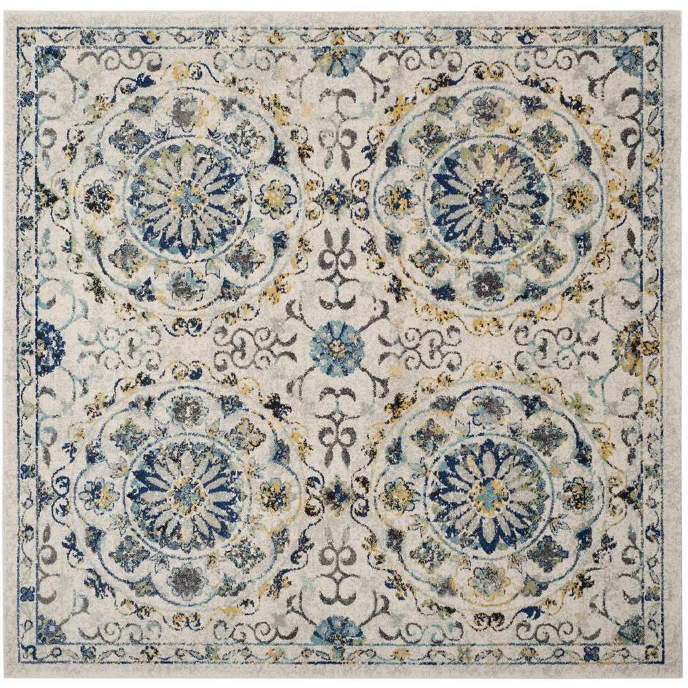 EVOKE, IVORY / BLUE, 6'-7" X 6'-7" Square, Area Rug, EVK252C-7SQ