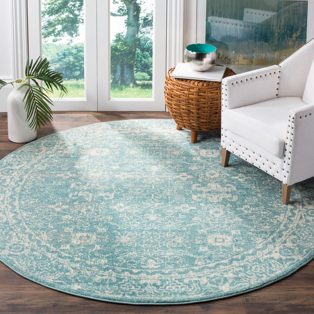 EVOKE, LIGHT BLUE / IVORY, 6'-7" X 6'-7" Round, Area Rug