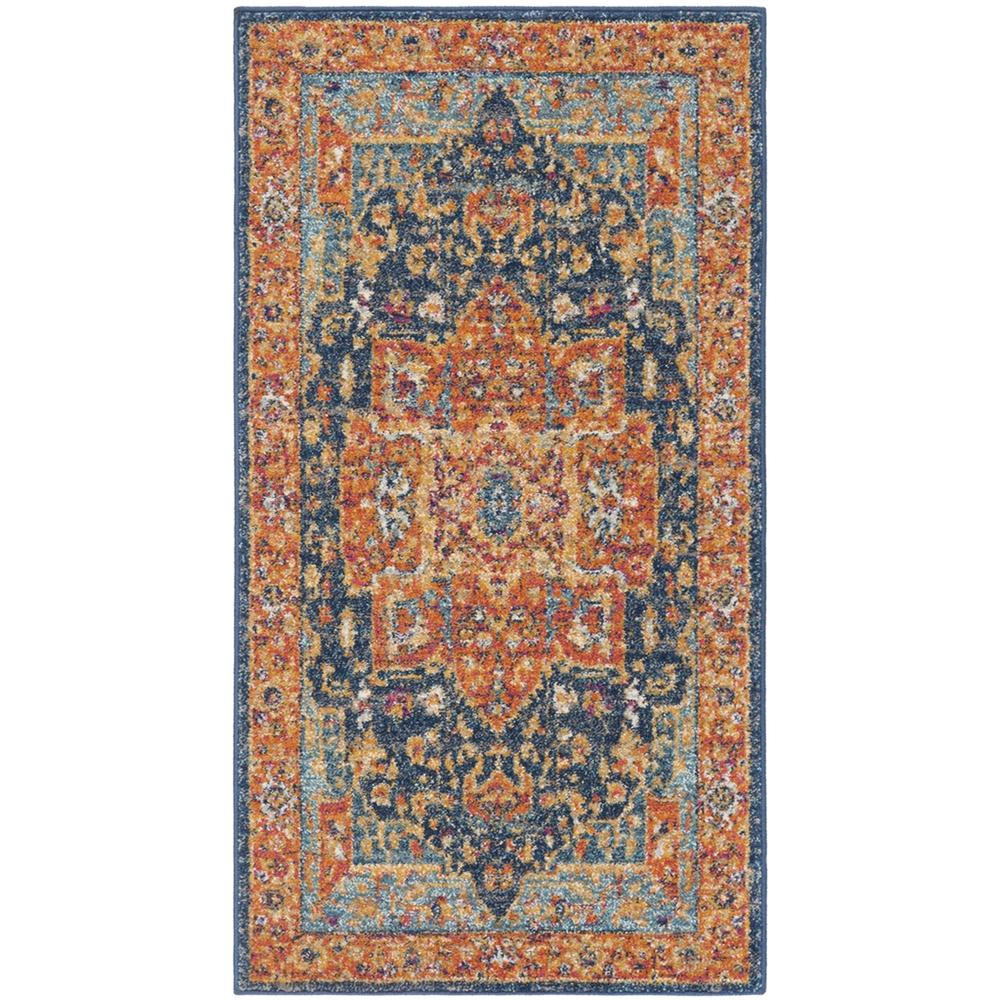 EVOKE, BLUE / ORANGE, 2'-2" X 4', Area Rug