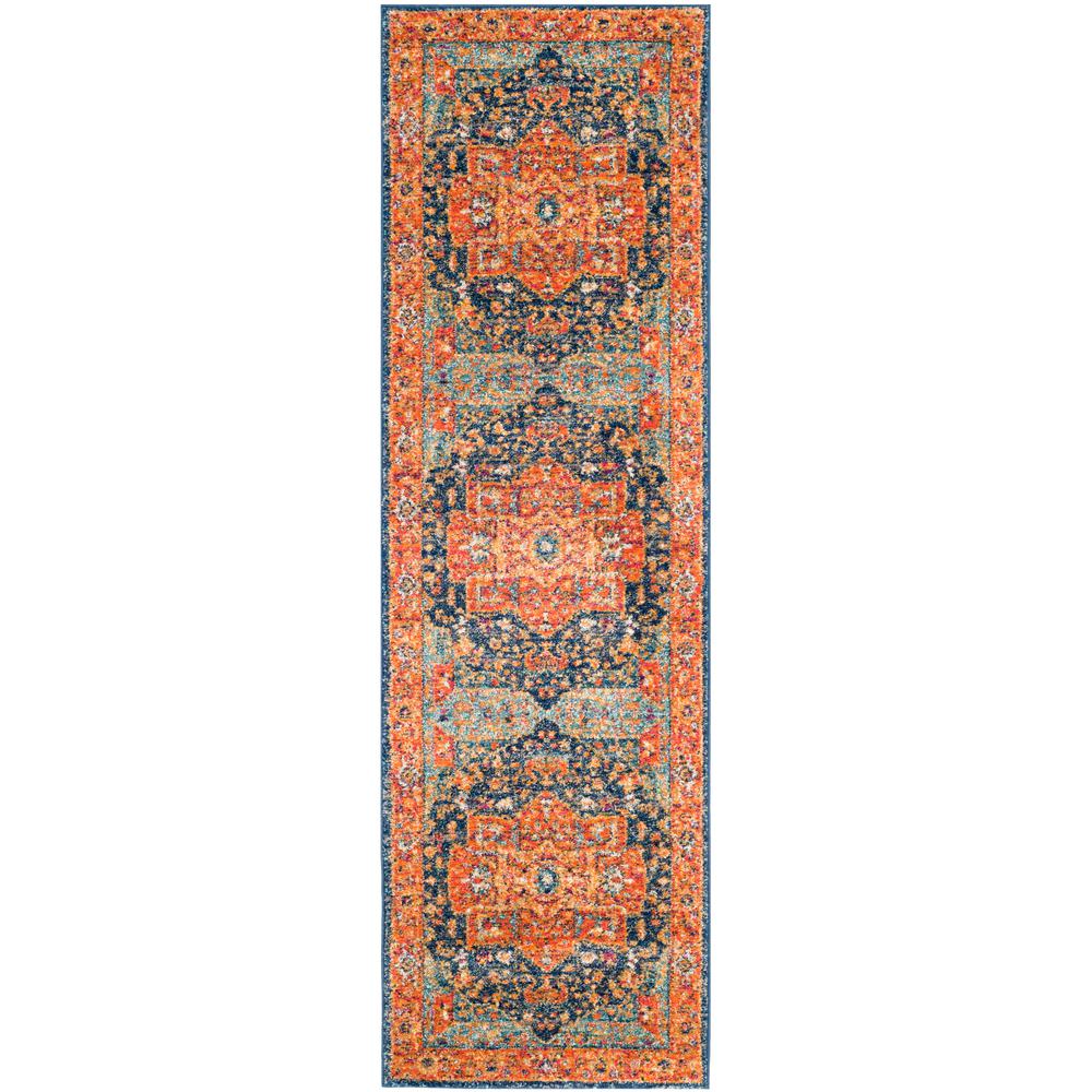 EVOKE, BLUE / ORANGE, 2'-2" X 11', Area Rug