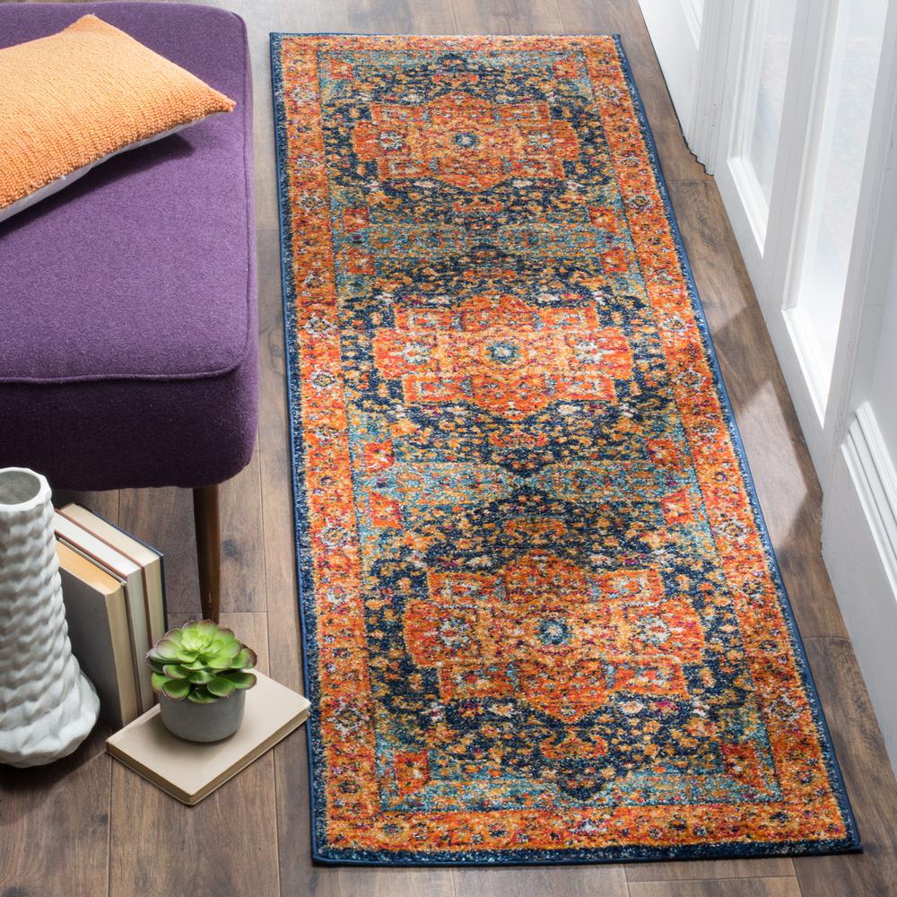 EVOKE, BLUE / ORANGE, 2'-2" X 7', Area Rug, EVK275C-27