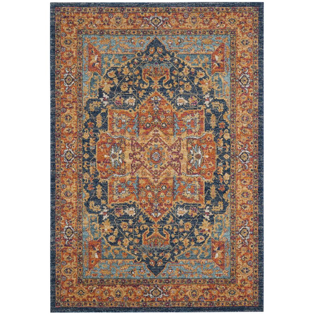 EVOKE, BLUE / ORANGE, 10' X 14', Area Rug