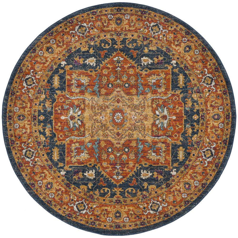 EVOKE, BLUE / ORANGE, 6'-7" X 6'-7" Round, Area Rug, EVK275C-7R