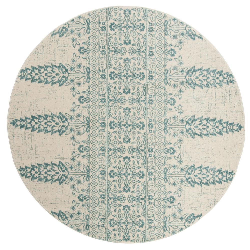 EVOKE, IVORY / TEAL, 6'-7" X 6'-7" Round, Area Rug