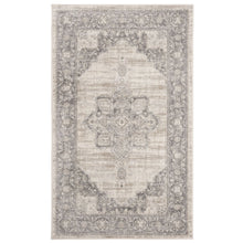 Cream and Grey Area Rug with Power Loomed Small Rectangle Shape