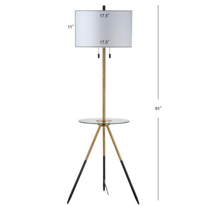 Morrison Floor Lamp Side Table, Brass Gold/Black