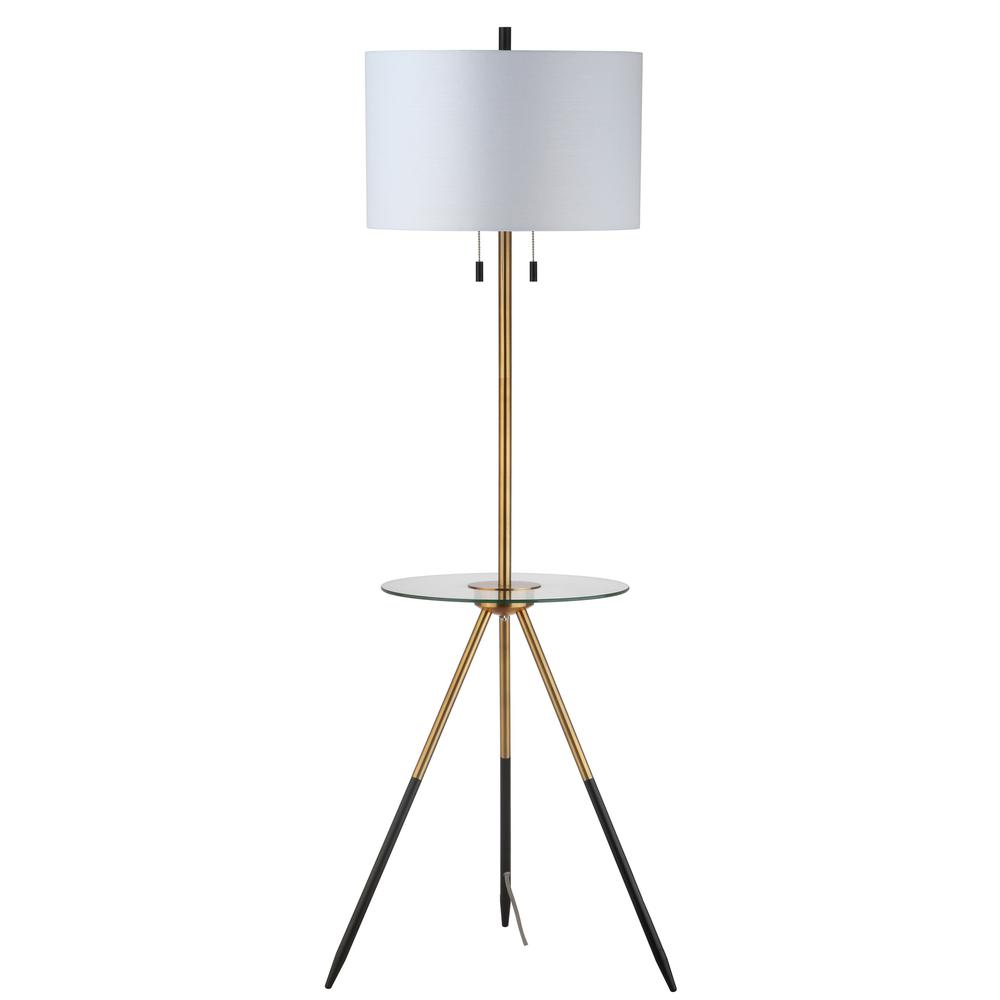 Morrison Floor Lamp Side Table, Brass Gold/Black