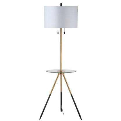 Morrison Floor Lamp Side Table, Brass Gold/Black