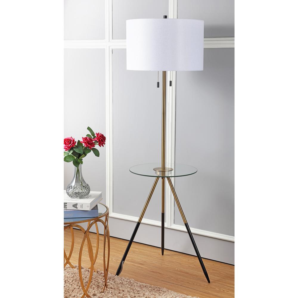 Morrison Floor Lamp Side Table, Brass Gold/Black